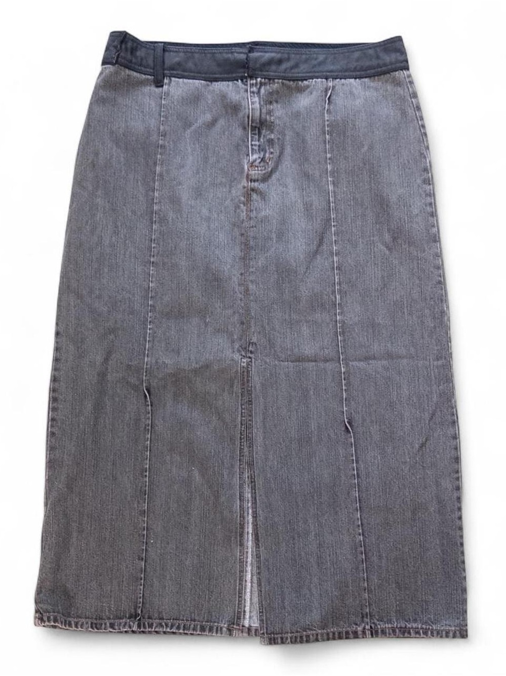 Vintage Faded Glory 1972 Gray Denim Midi Skirt Plus Size 16 Altered Waistband